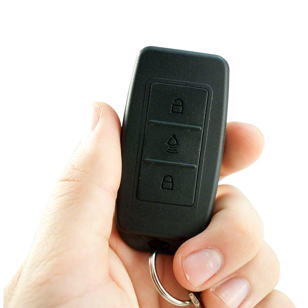 Key fob voice recorder VR-100 shown in hand for size