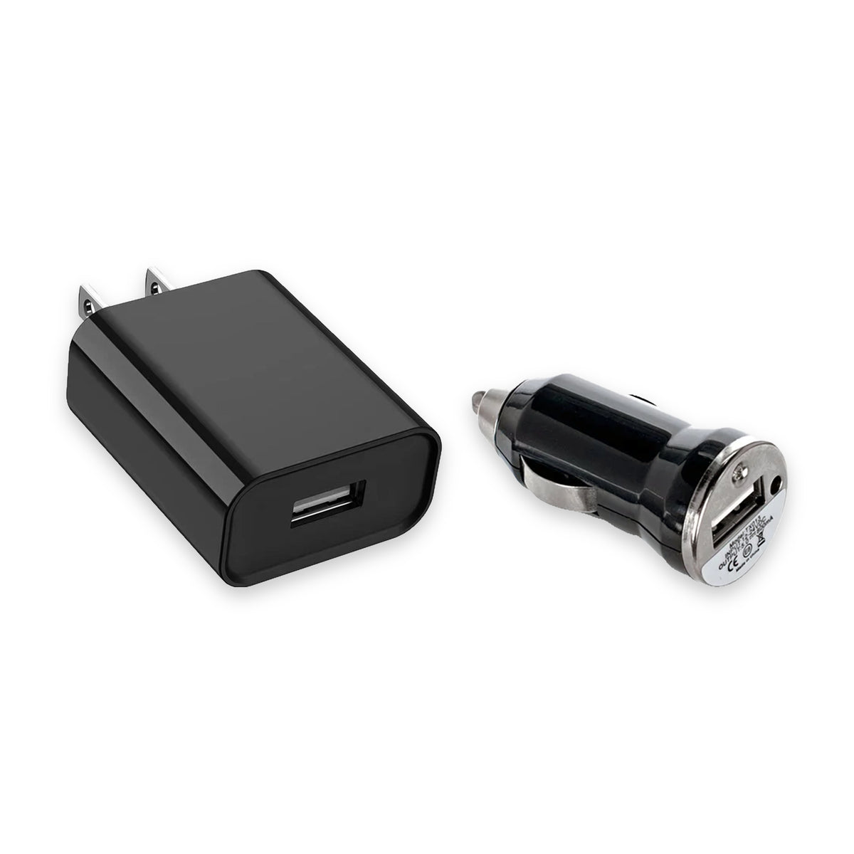 USB wall charger and USB car charger side by side, the wall and car charger set for voice recorders