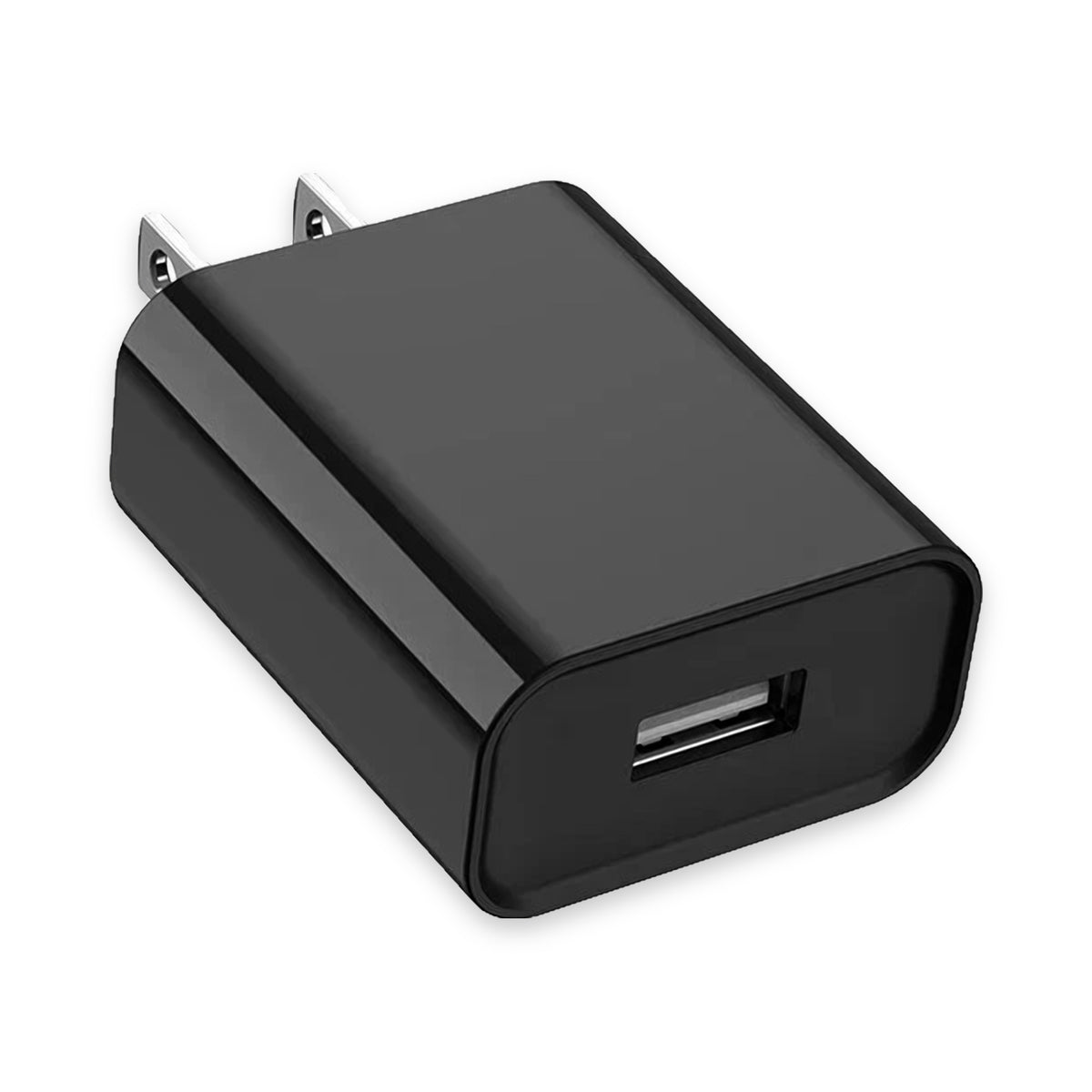 Black USB wall charger with a US plug and one USB-A port, for charging a voice recorder from a wall outlet