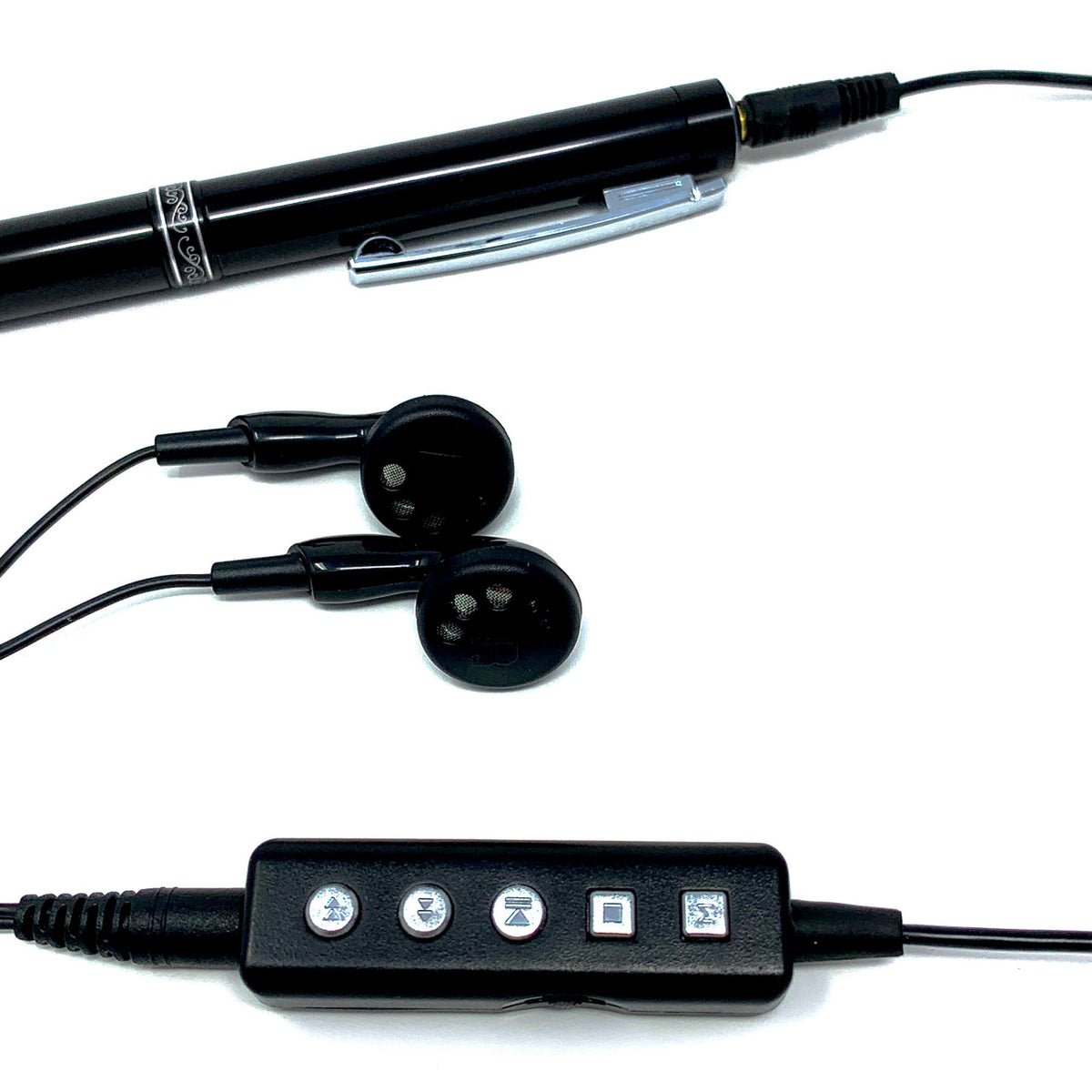 VP-8 recording pen with earphones and inline playback controller