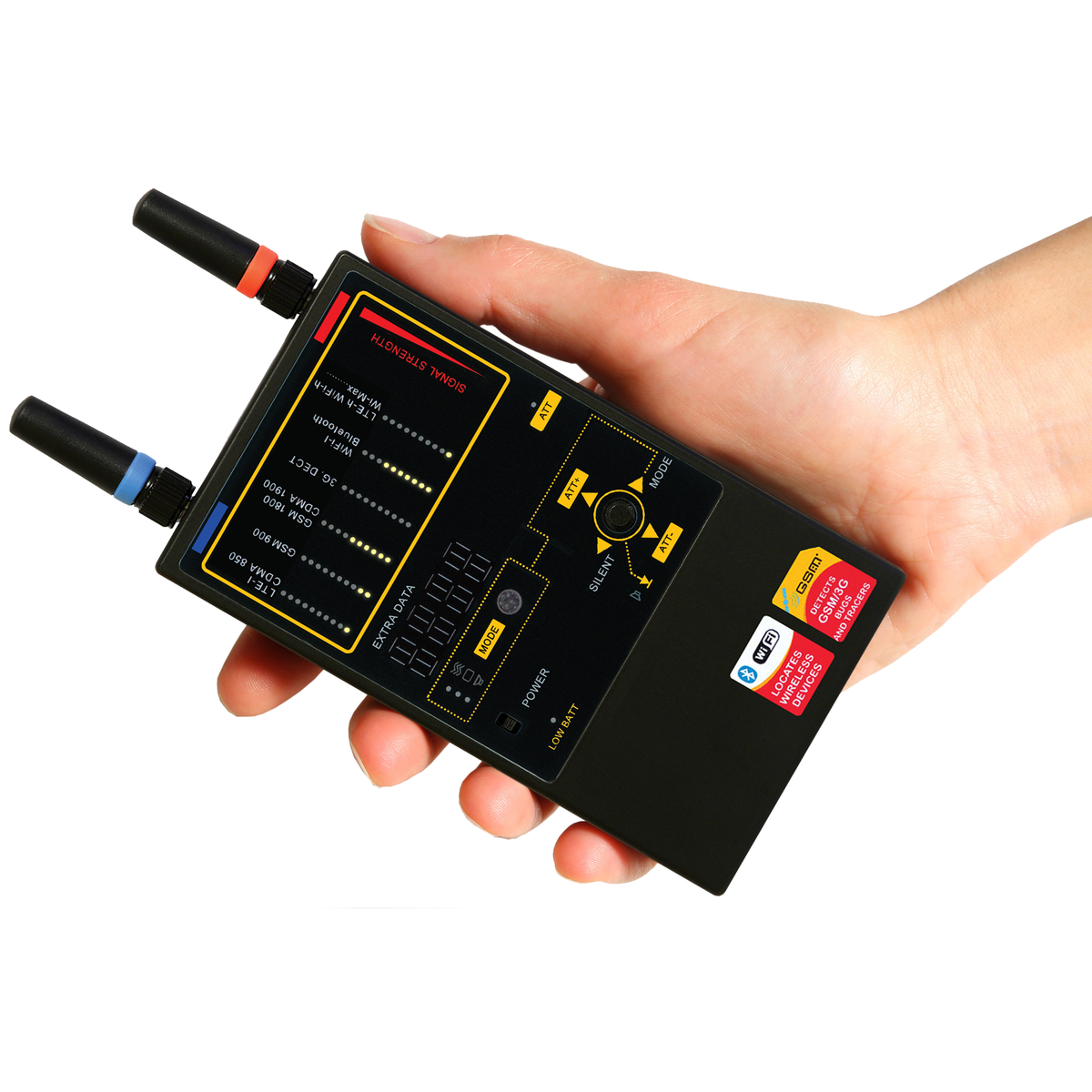 Protect 1207i held in hand showing signal bar display