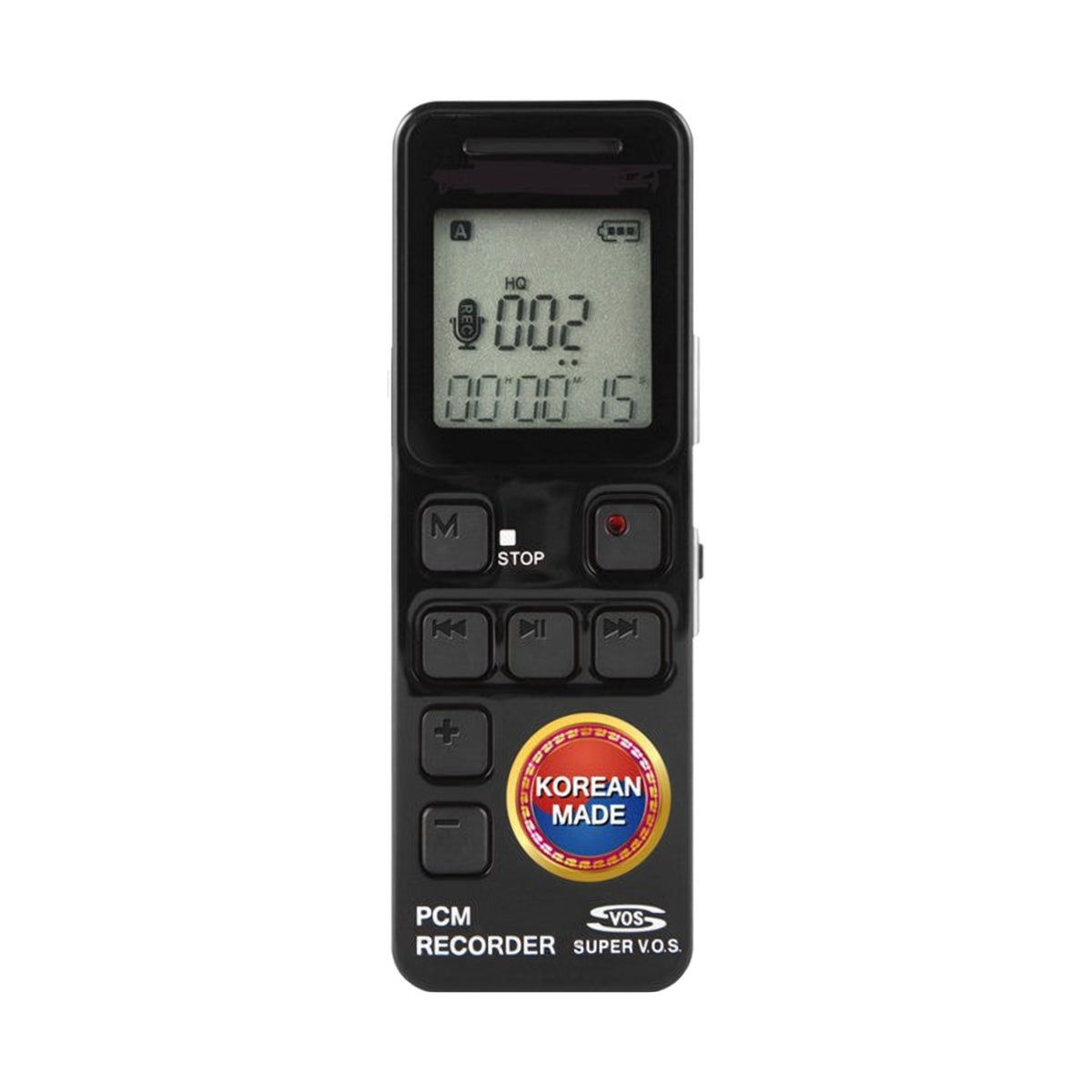 VR-10 password protected voice recorder, front view showing the LCD screen and keypad