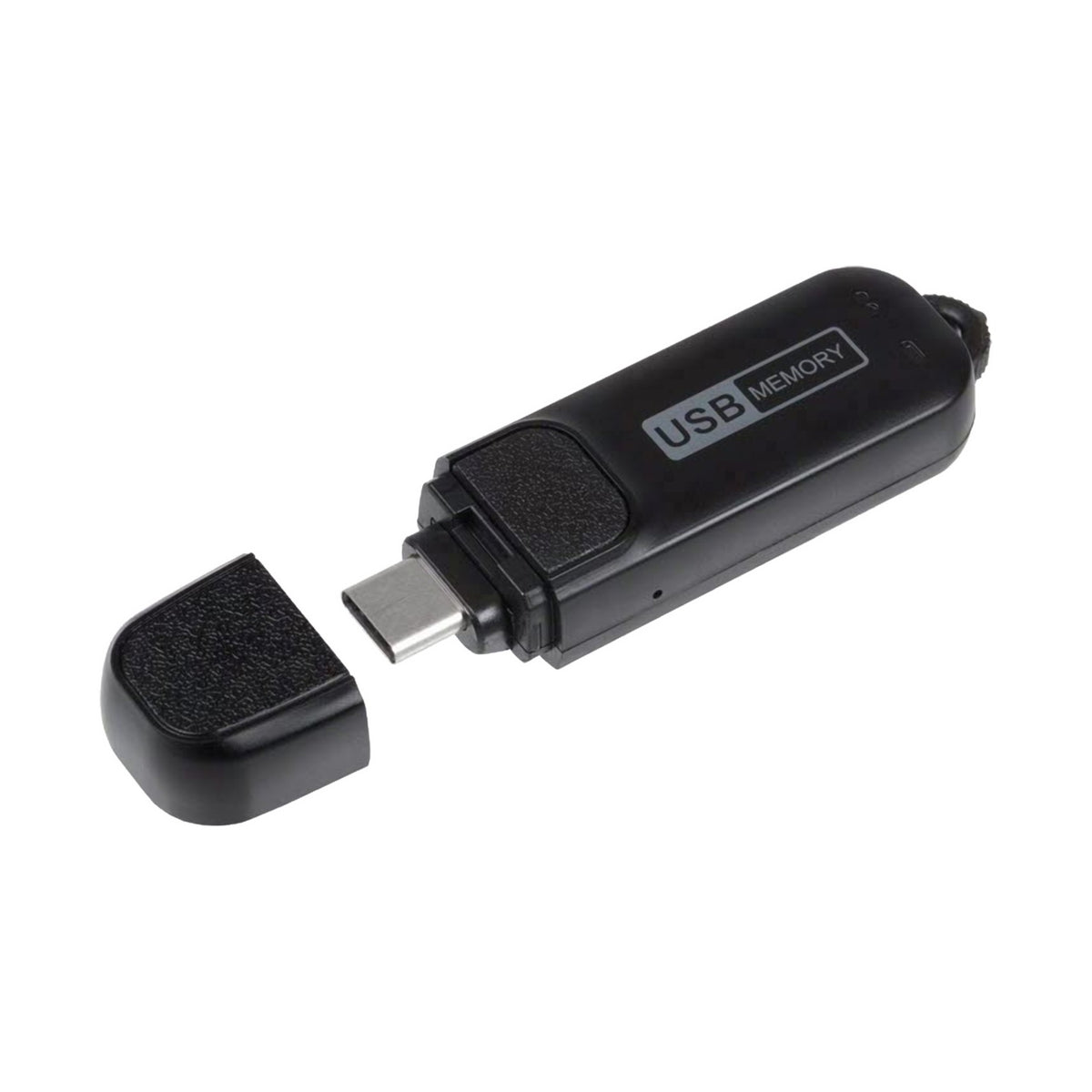 VR-C320 USB-C voice activated recorder with cap removed, angled view on white, 288 hours
